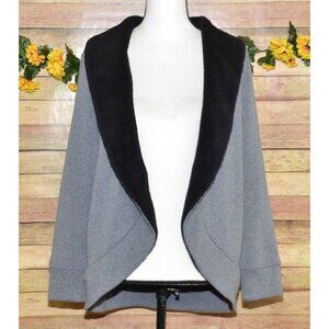 L.L. Bean Ladies Gray Open Front Sweatshirt Jacket Size M Sherpa Collar Casual